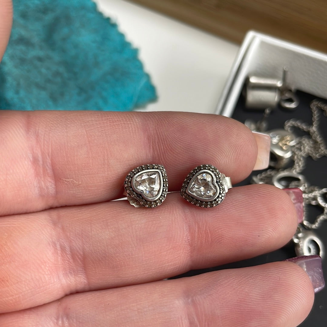 Genuine Pandora CZ Pave Heart Earrings