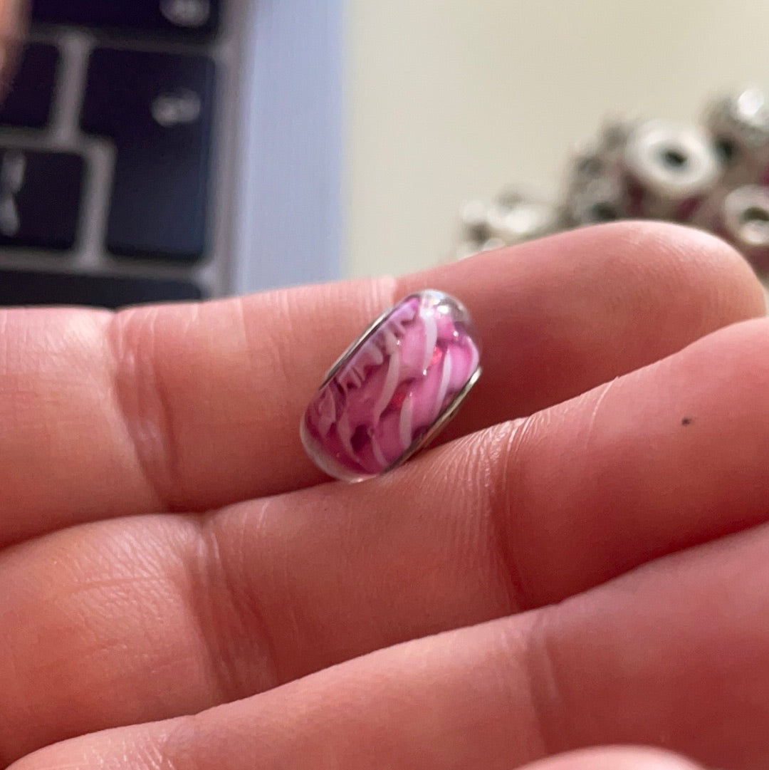 Genuine Chamilia Pink and White Knot Rope Pattern Murano Charm