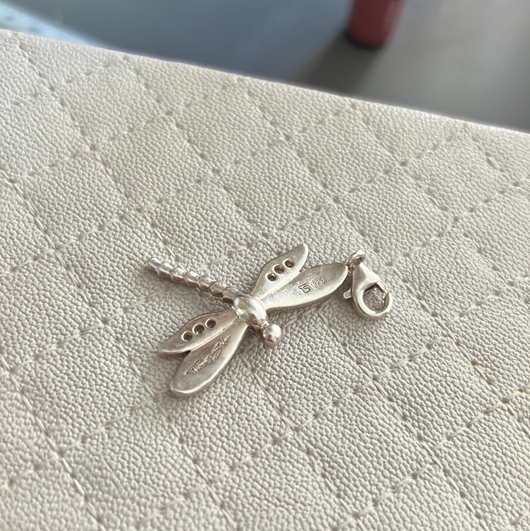Thomas Sabo Sterling Large Silver Enamel Dragonfly Clip Dangle With Golden and Pink Wings HTF