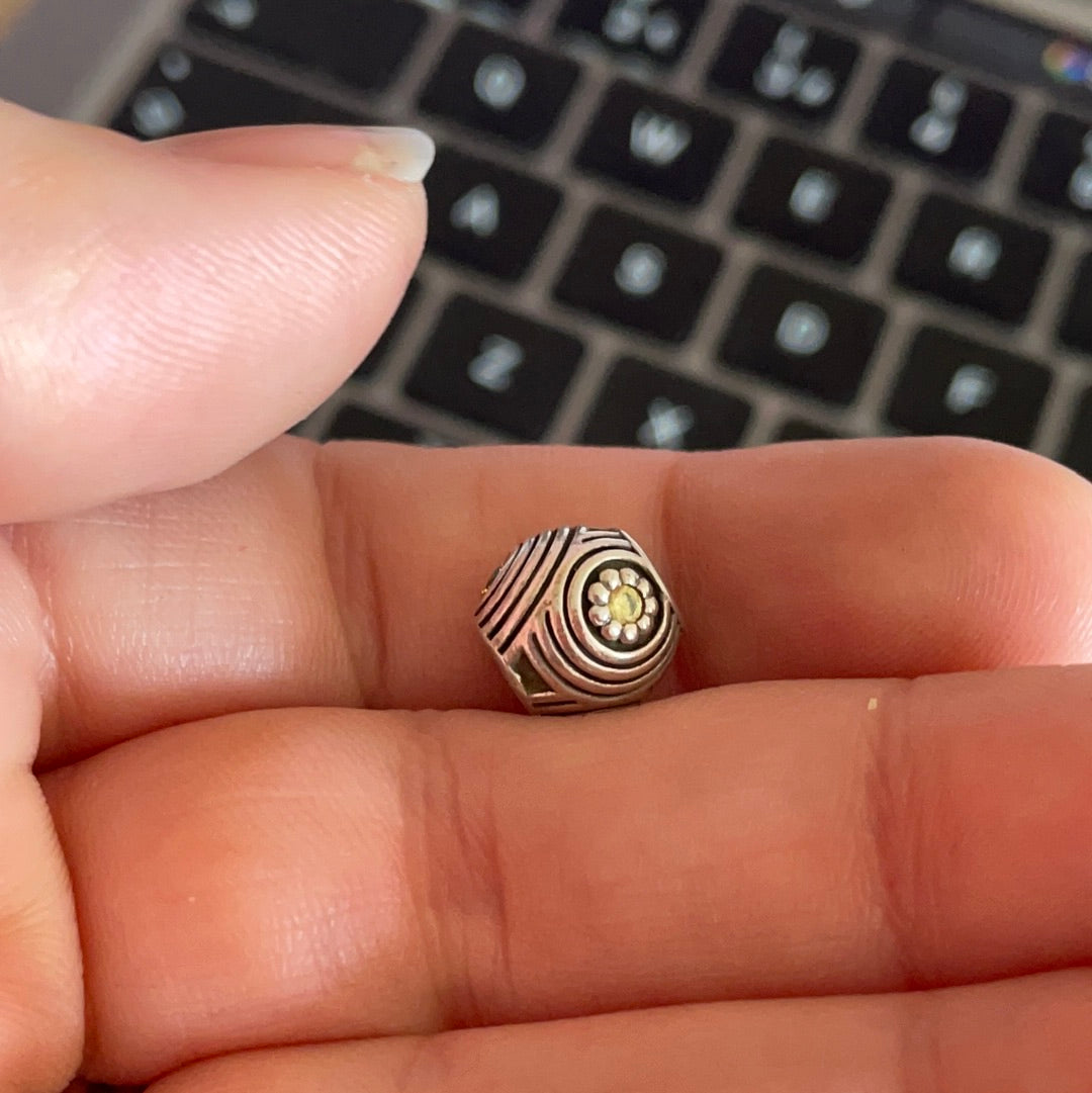 Genuine Pandora Line Oxidised Charm With Yellow Stone CZ