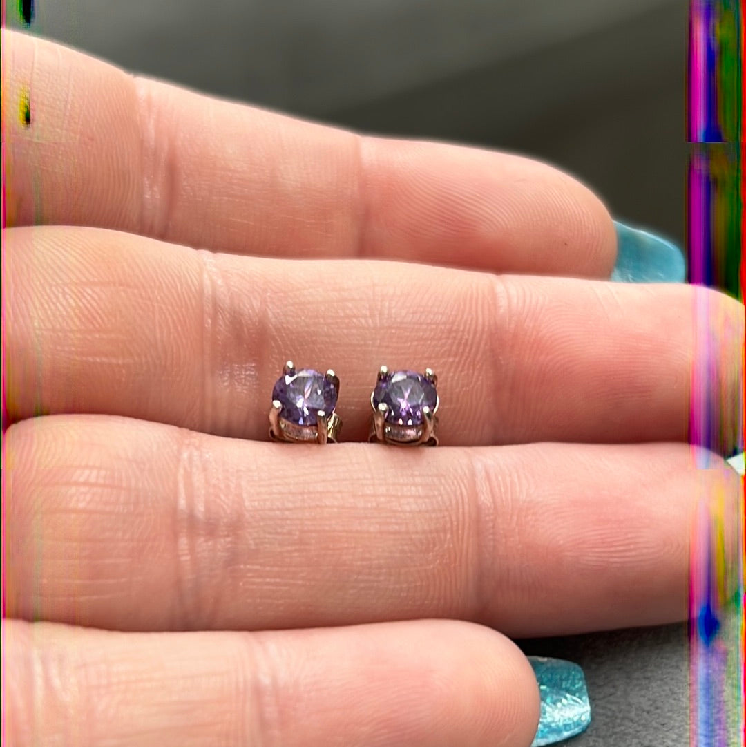 Sterling Silver Purple Amethyst February Birthstone Earrings Studs