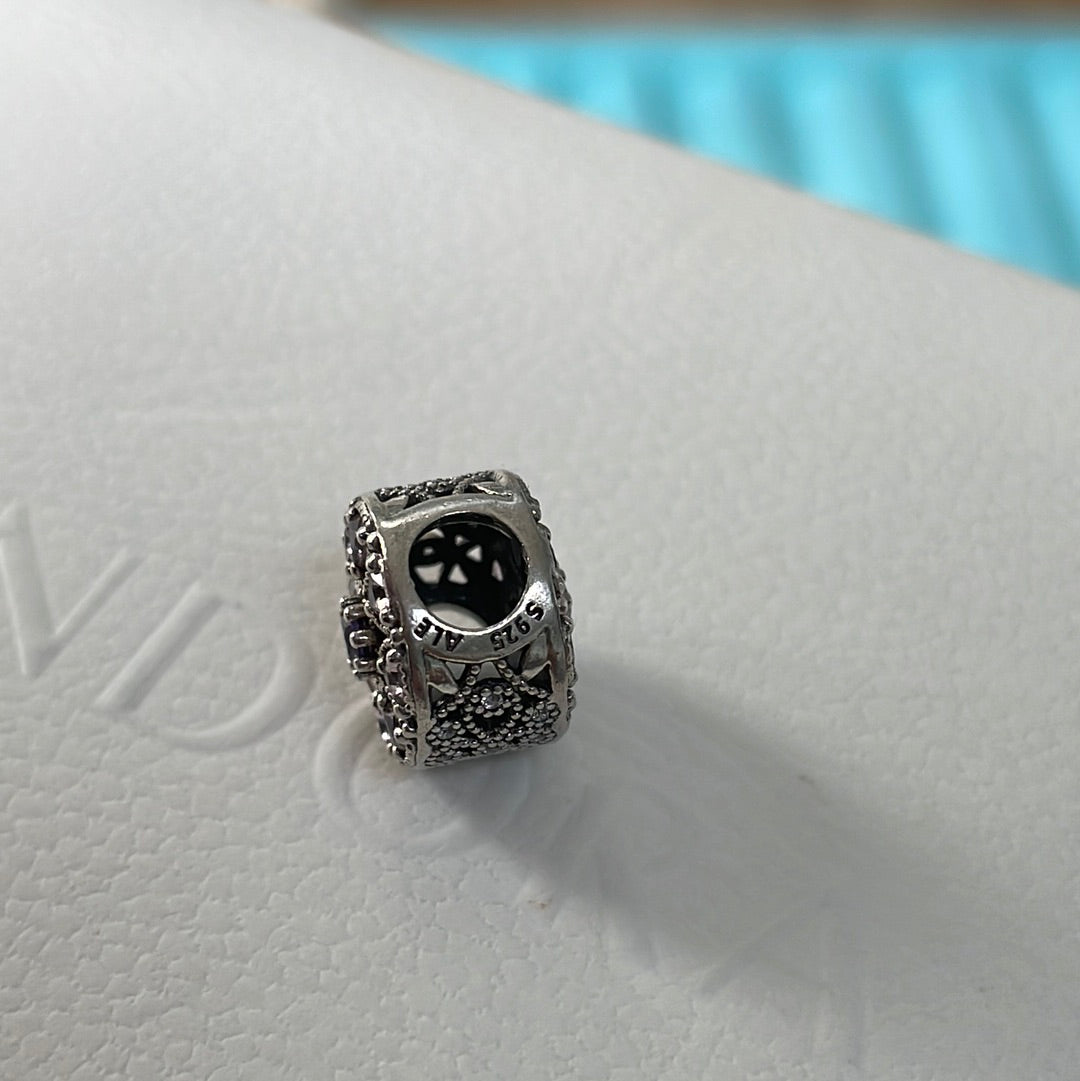 Genuine Pandora Purple Shimmering Medallion Flower Charm