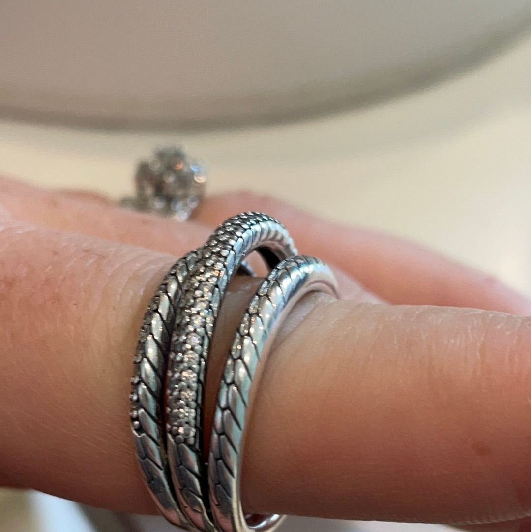 Genuine Pandora Pave Snake Chain Triple Ring Size 52
