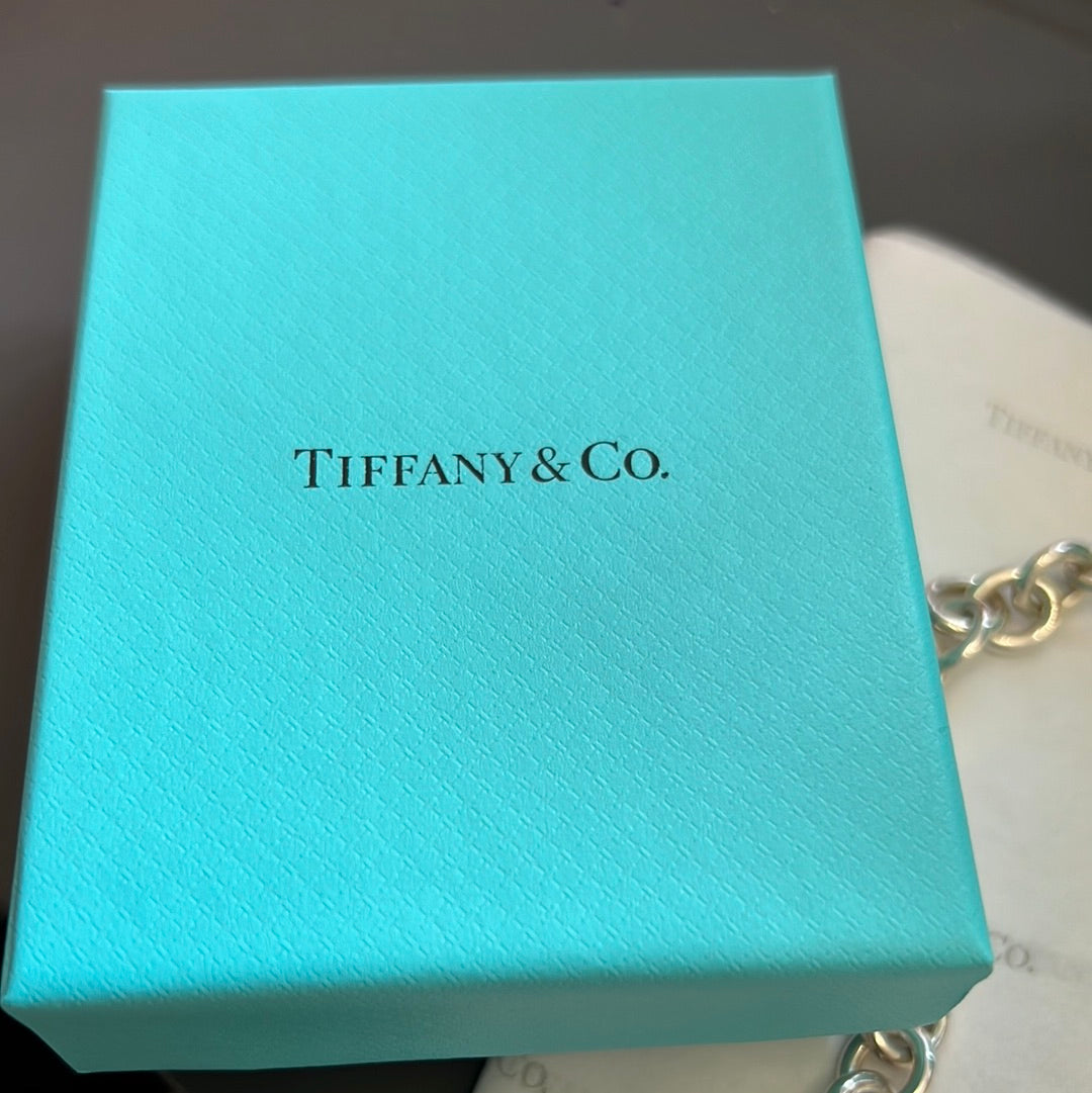 Genuine Tiffany & CO Sterling Silver Large Heart Chunky Toggle Chain Heart Pendant Choker Necklace 43cm