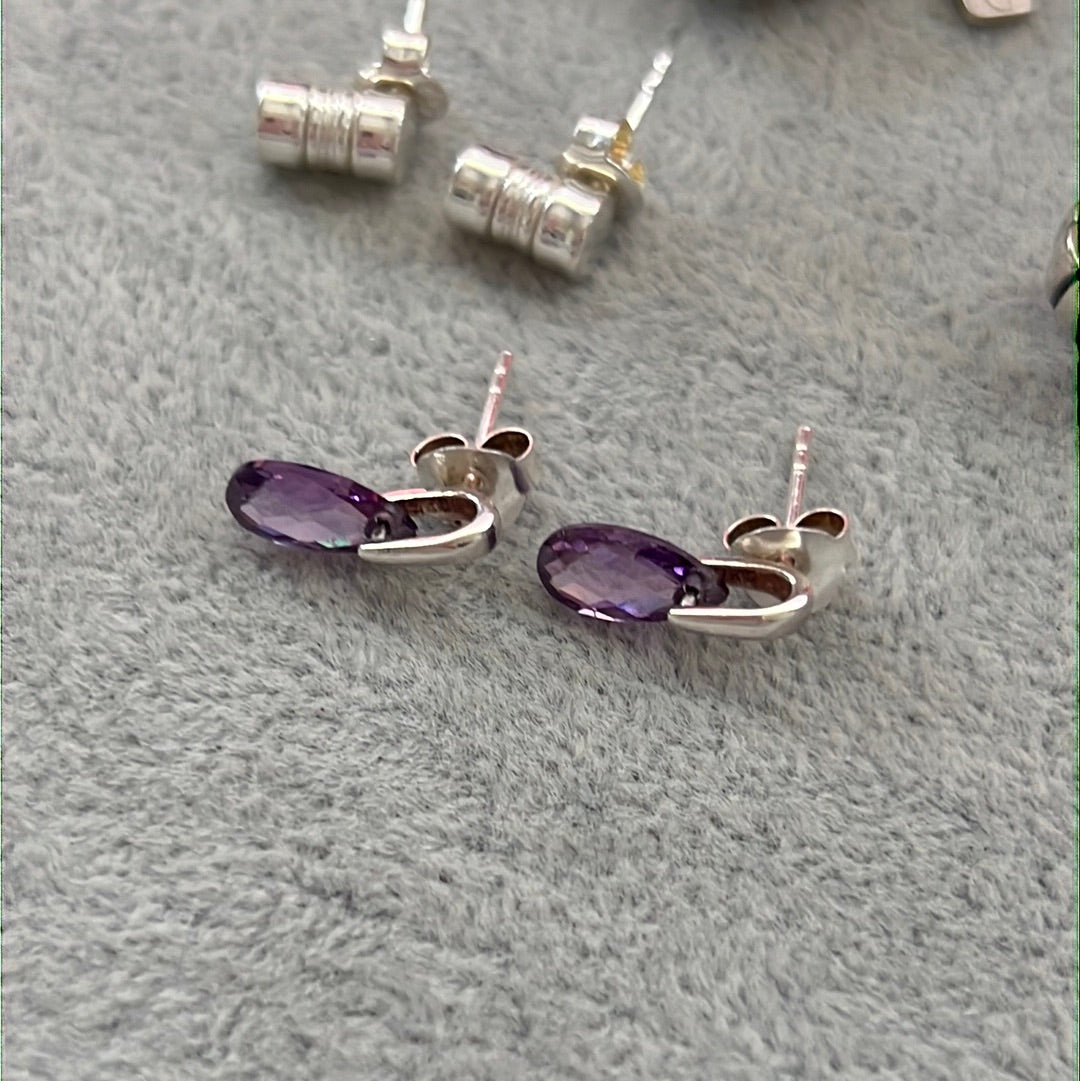 Sterling Silver Amethyst Gem Stone Drop Earrings