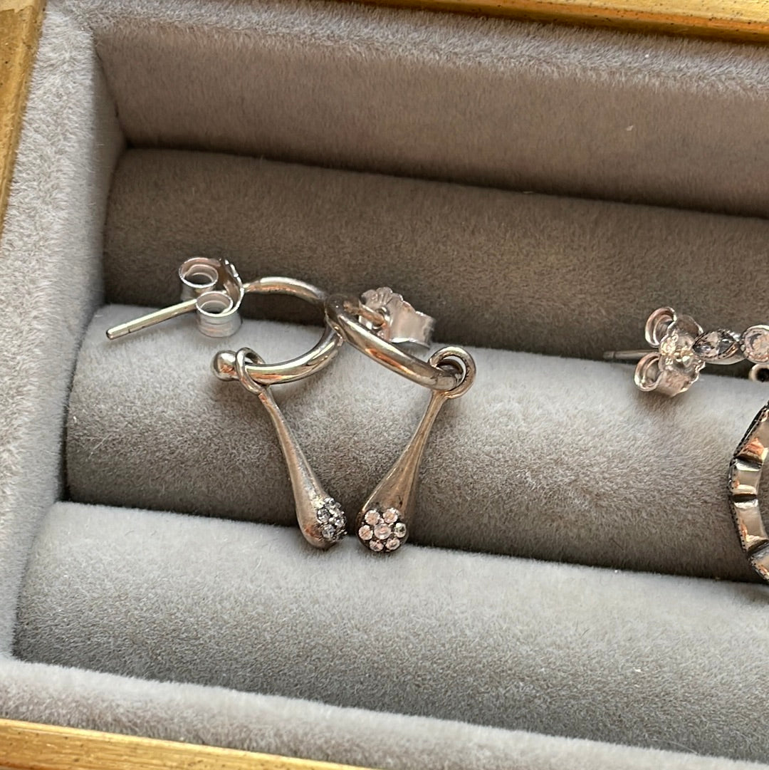 Genuine Pandora Silver Love Pod CZ Hoop Dangle Earrings