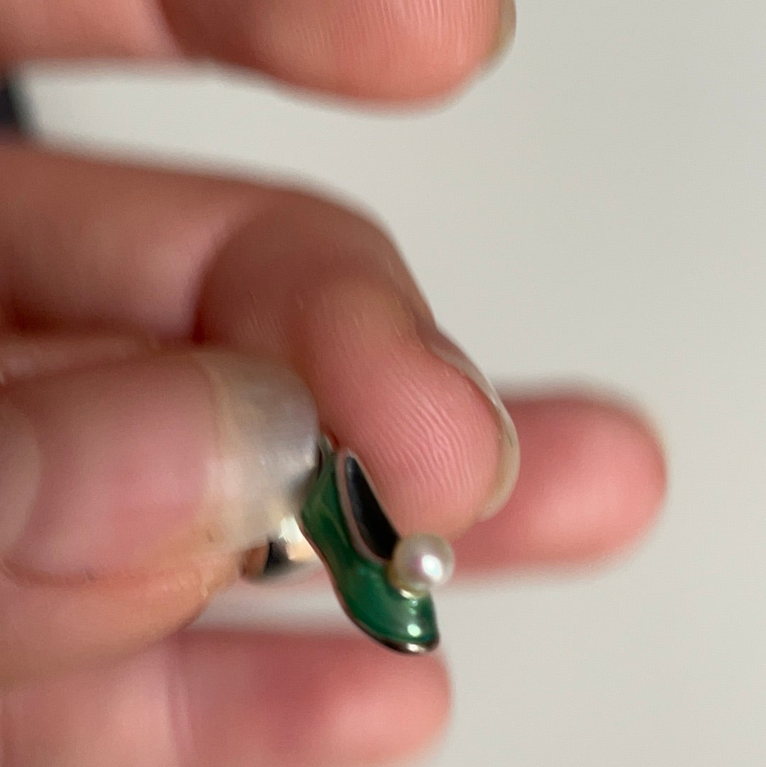 Genuine Pandora Disney Tinkerbell Green Enamel Pearl Slipper Dangle Charm