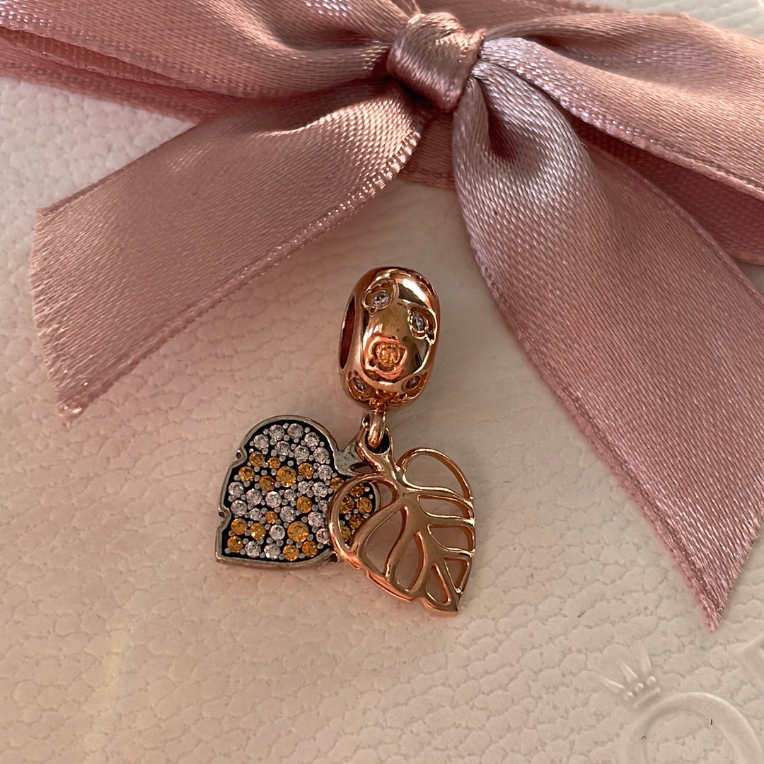 Genuine Pandora Rose Gold Leaf Pave Dangle