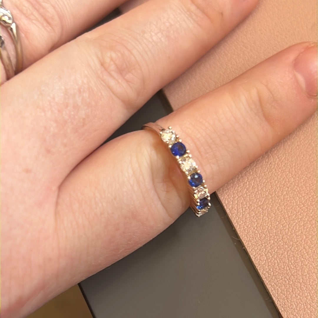 Sterling Silver Ring Beautiful Blue and Clear Square Stones 56