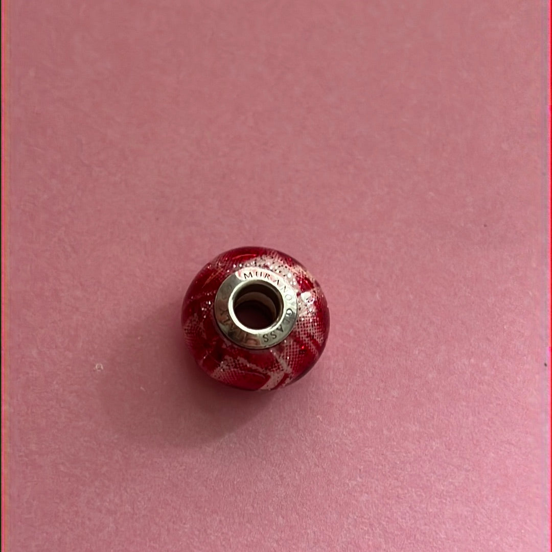 Genuine Italian Glass Murano Red White and Glitter Charm