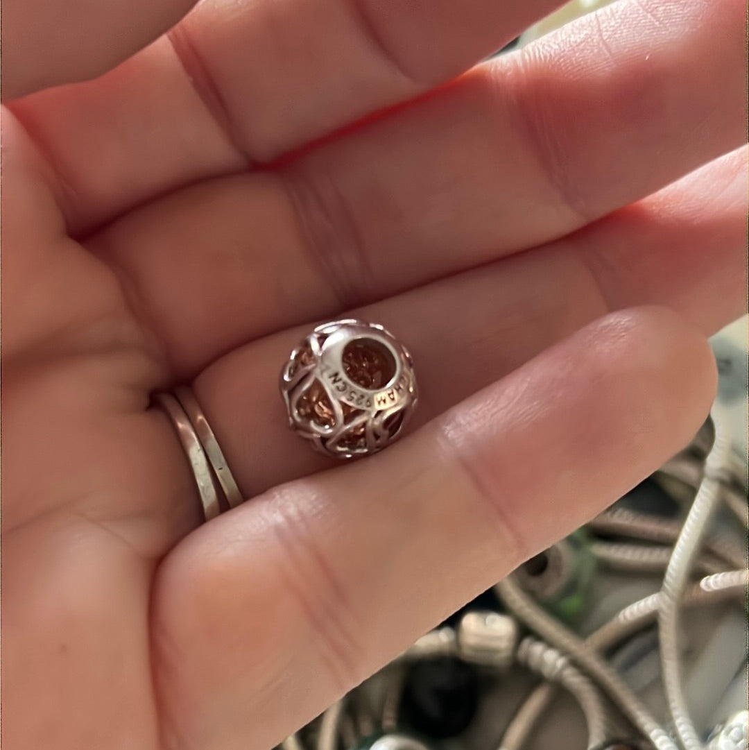 Genuine Chamilia Silver and Rose Gold Openwork Heart Charm