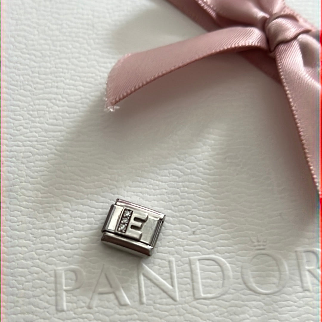 Genuine Nominations Silver Link Charm Pave Letter E