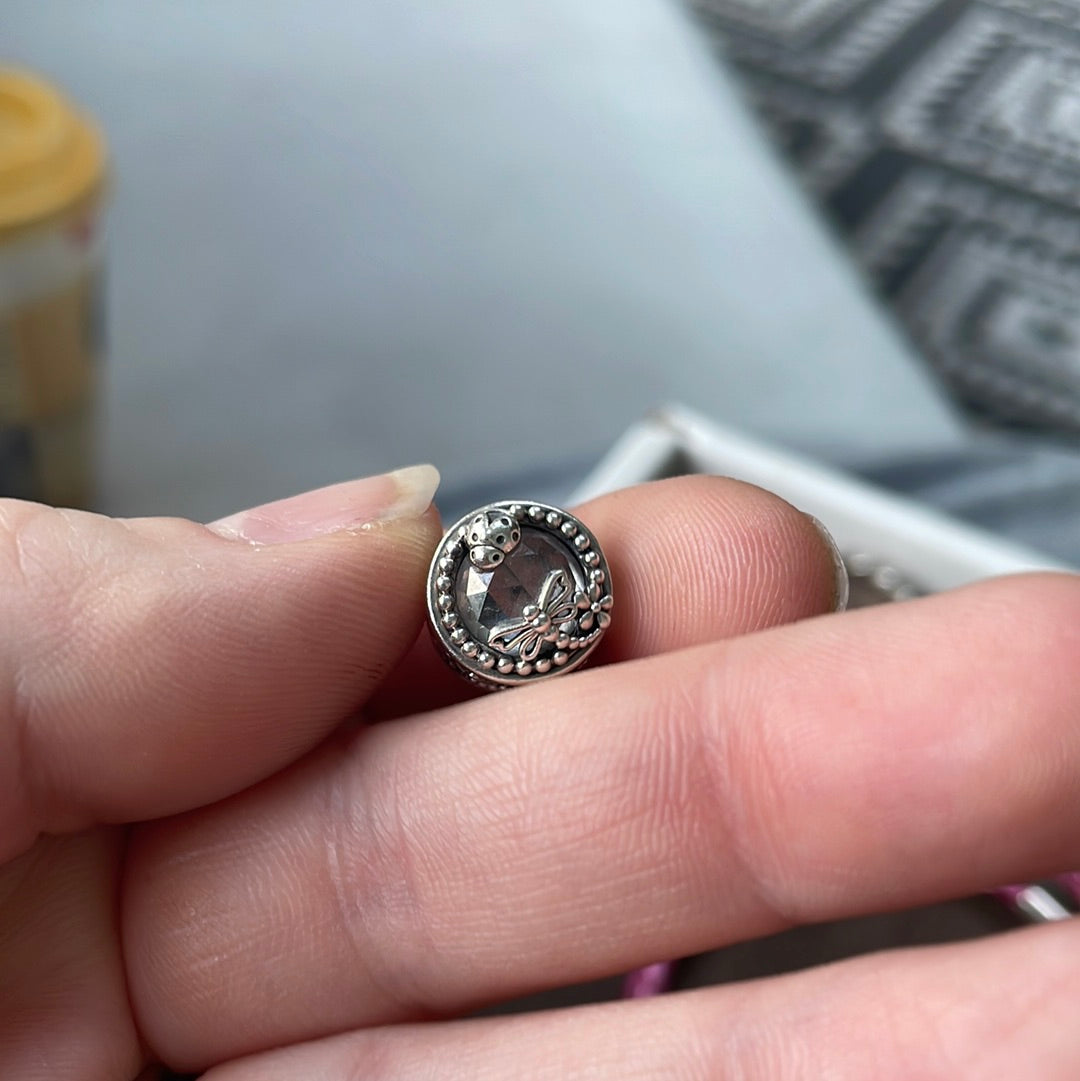 Genuine Pandora Clear Faceted Murano Glass With Daisies, Ladybird and Dragonfly Charm