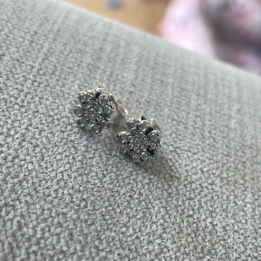 Genuine Pandora Clover Flower Pave Earrings