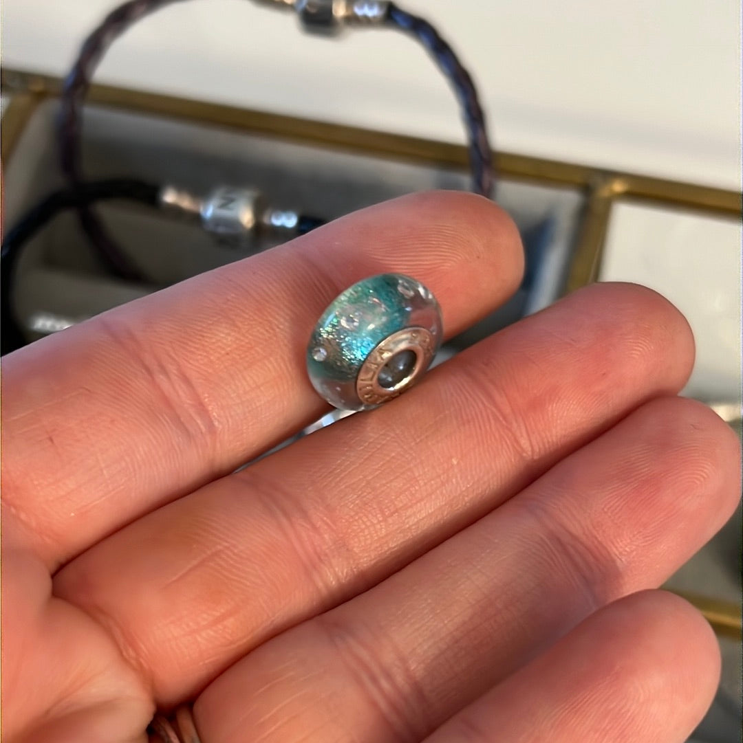 Genuine Chamilia Blue Foil Iridescent CZ Murano Charm