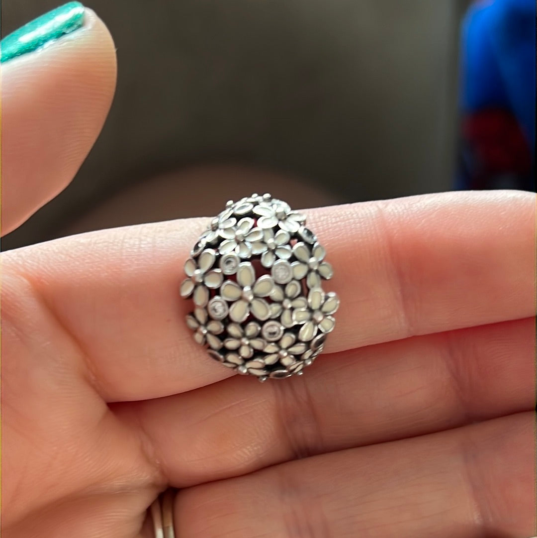 Genuine Pandora Large Statement Enamel White Daisy Ring Size 56