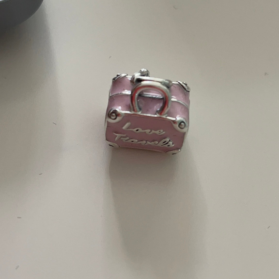 Genuine Pandora Pink Enamel Suitcase Travel Charm 'Love Travels'