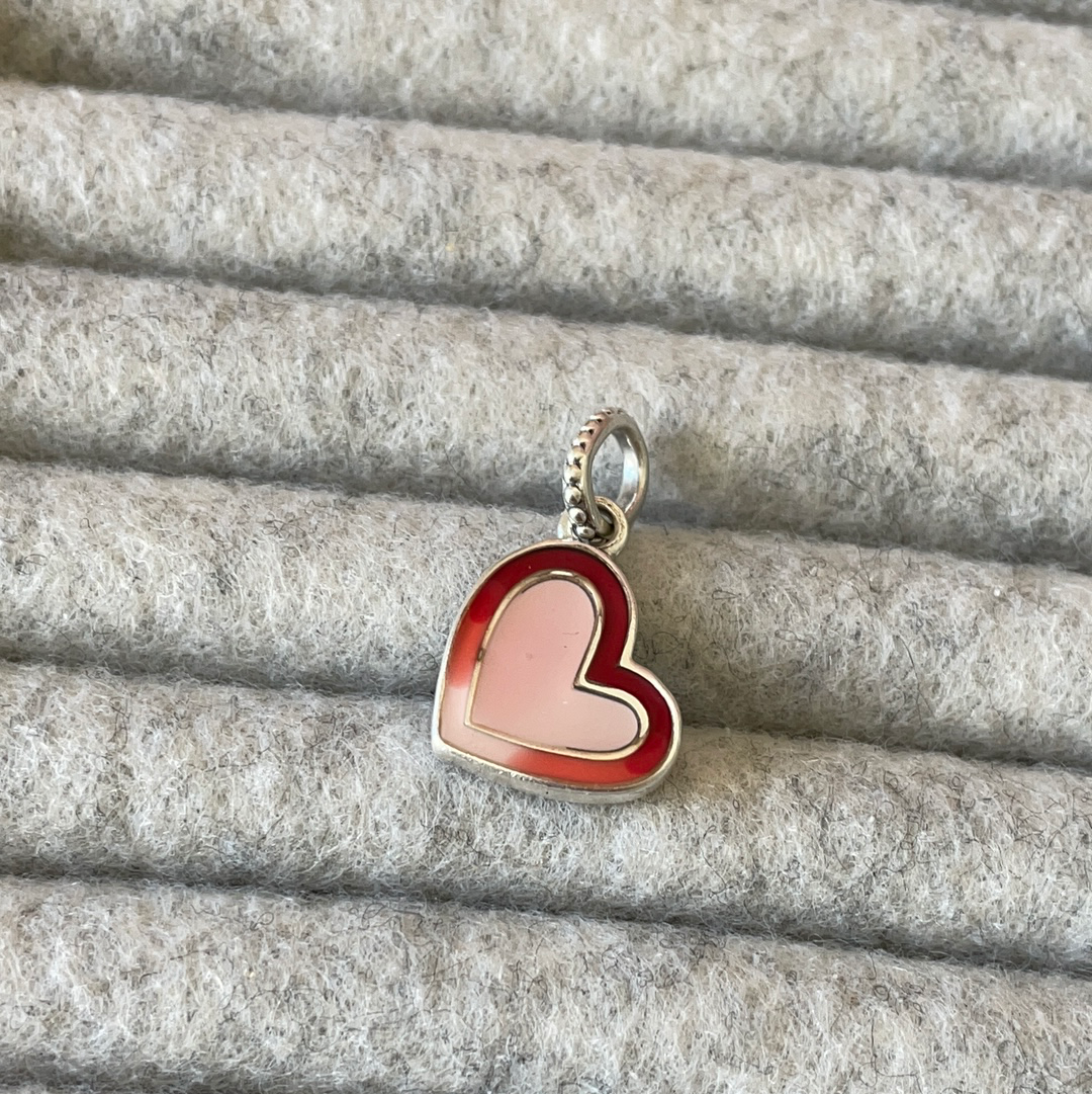 Genuine Pandora Red / Pink Heart Logo Loved Enamel Dangle