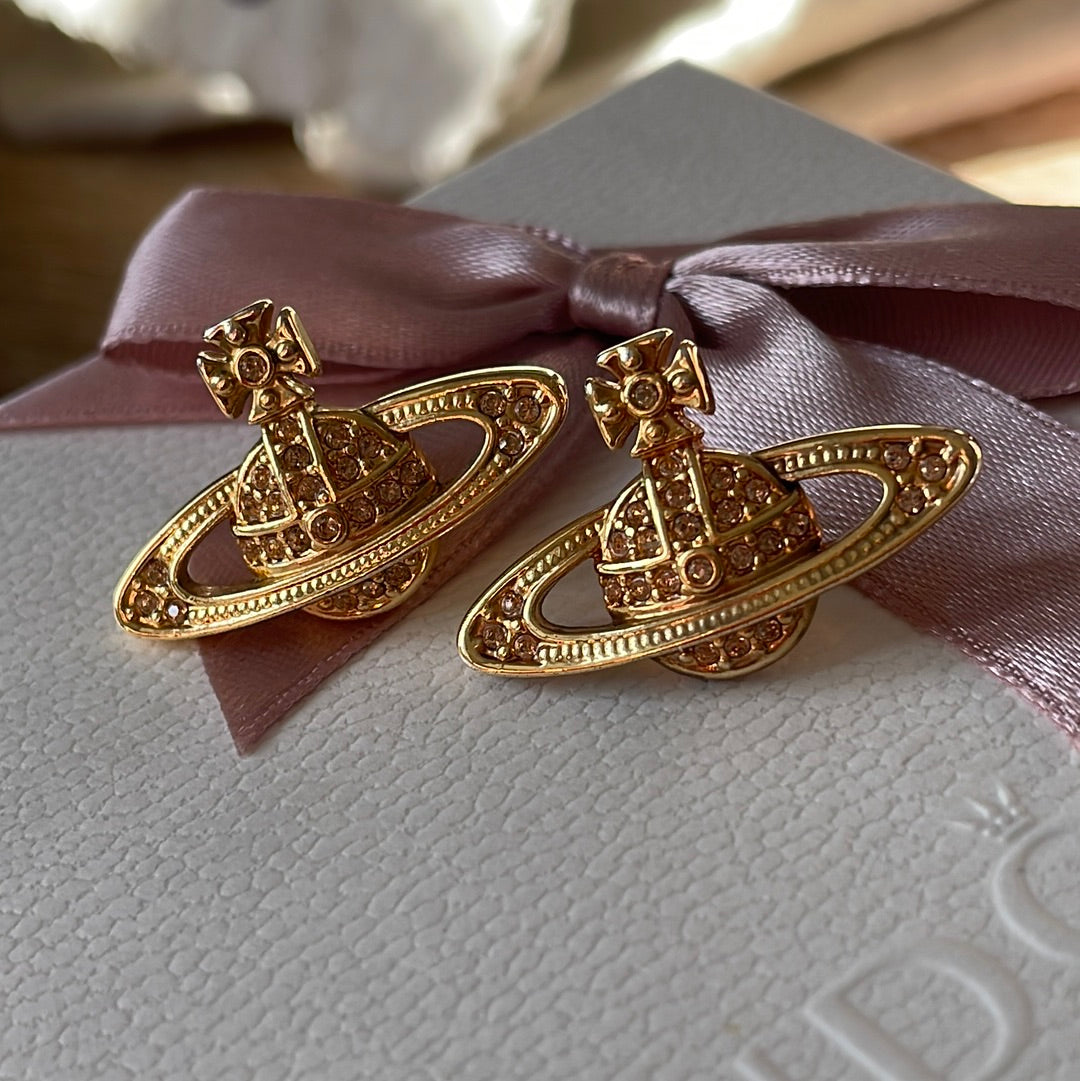 Genuine Vivienne Westwood Mini Bas Relief Gold Earrings