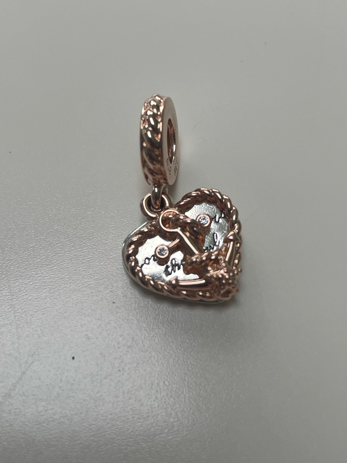 Genuine Pandora Rose Gold Heart Love anchors the soul Charm Dangle