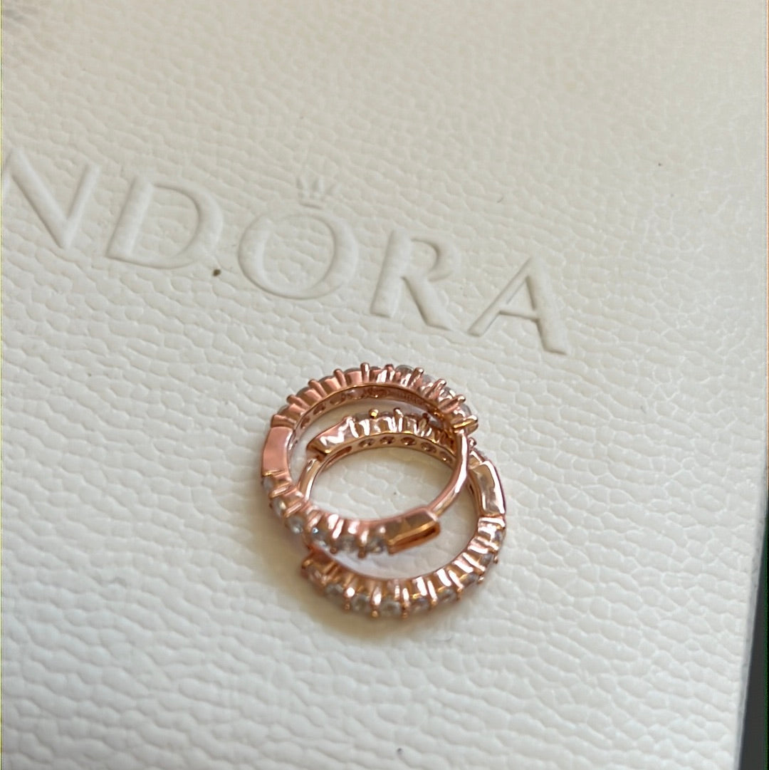 Unbranded Sterling Silver / Rose Gold Pave Small Sized Hoop Earrings