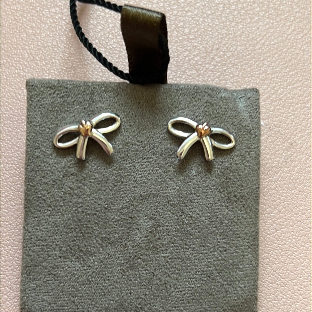 Genuine Glogau Sterling Silver and Rose Bow Earrings in Box