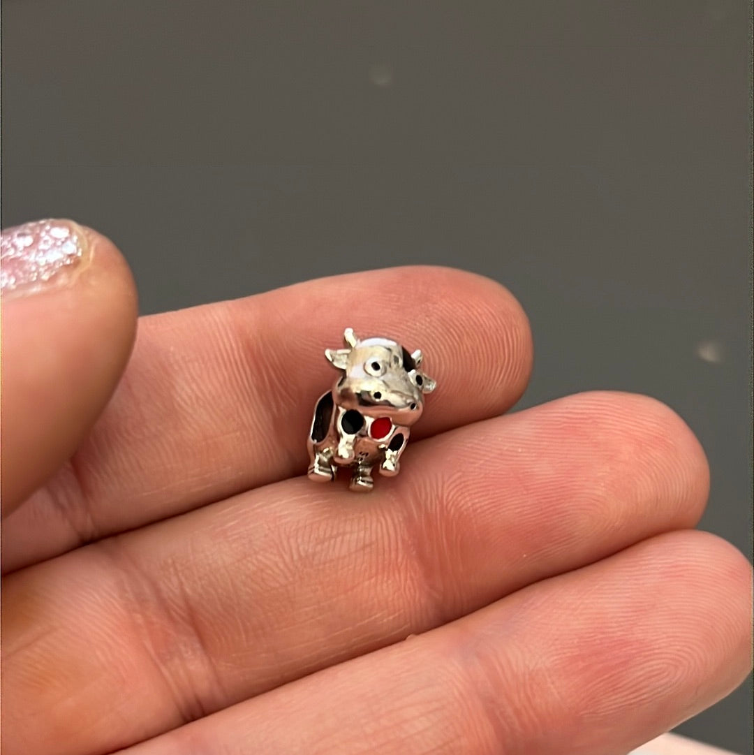 Sterling Silver Cute Enamel Cow Charm