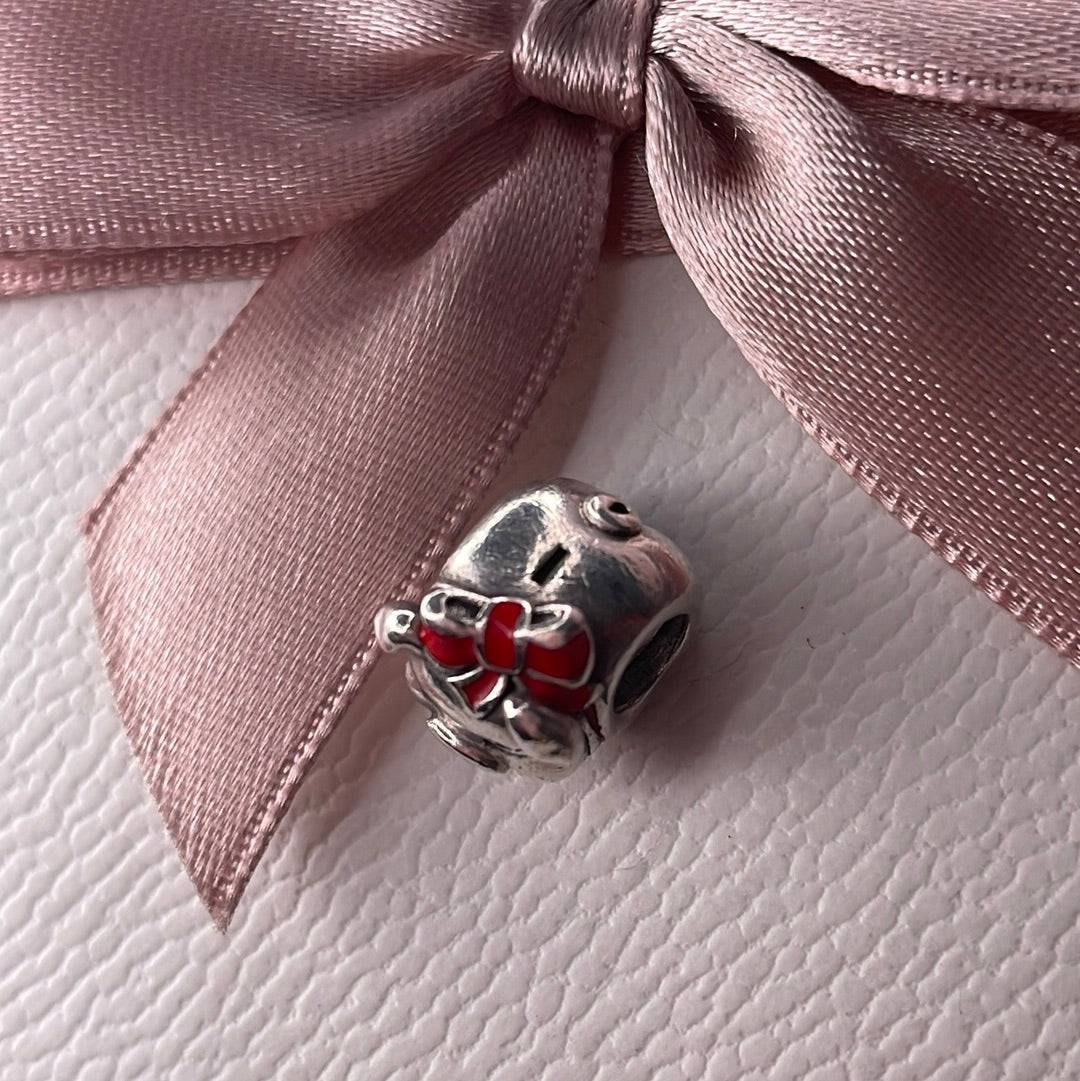 Genuine Pandora Pig with Enamel Bow Chinese Piggy Bank Rare