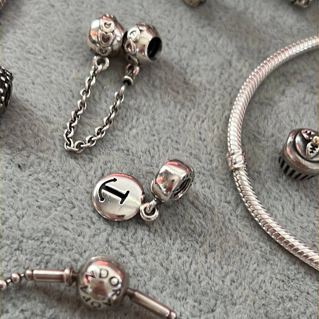 Genuine Pandora Rare Two Tone Disney Cruise Liner Enamel Anchor Dangle Charm HTF