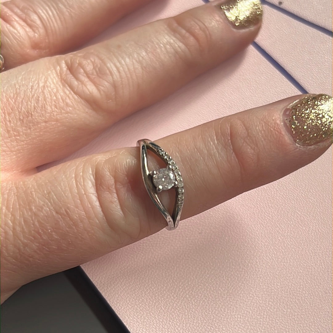 Sterling Silver Pave Protective Eye Ring Size 54