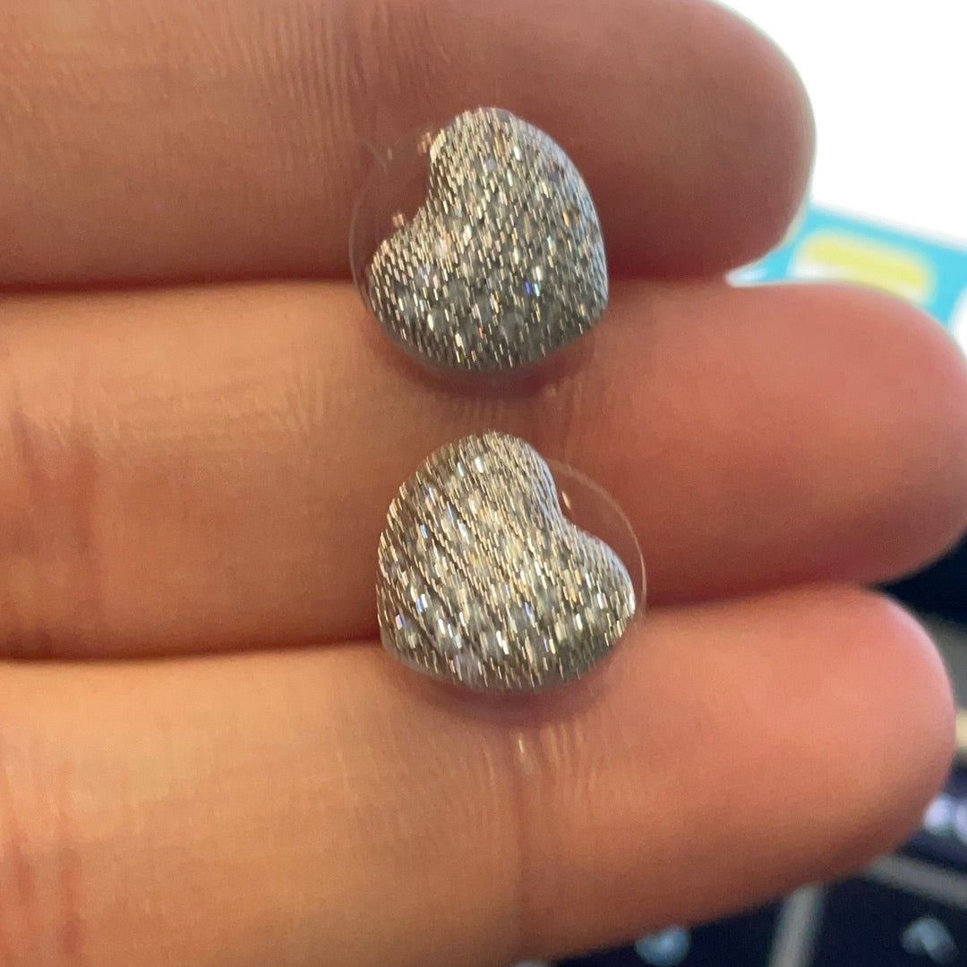 Sterling Silver Clear Pave Heart Earrings NO BACKS
