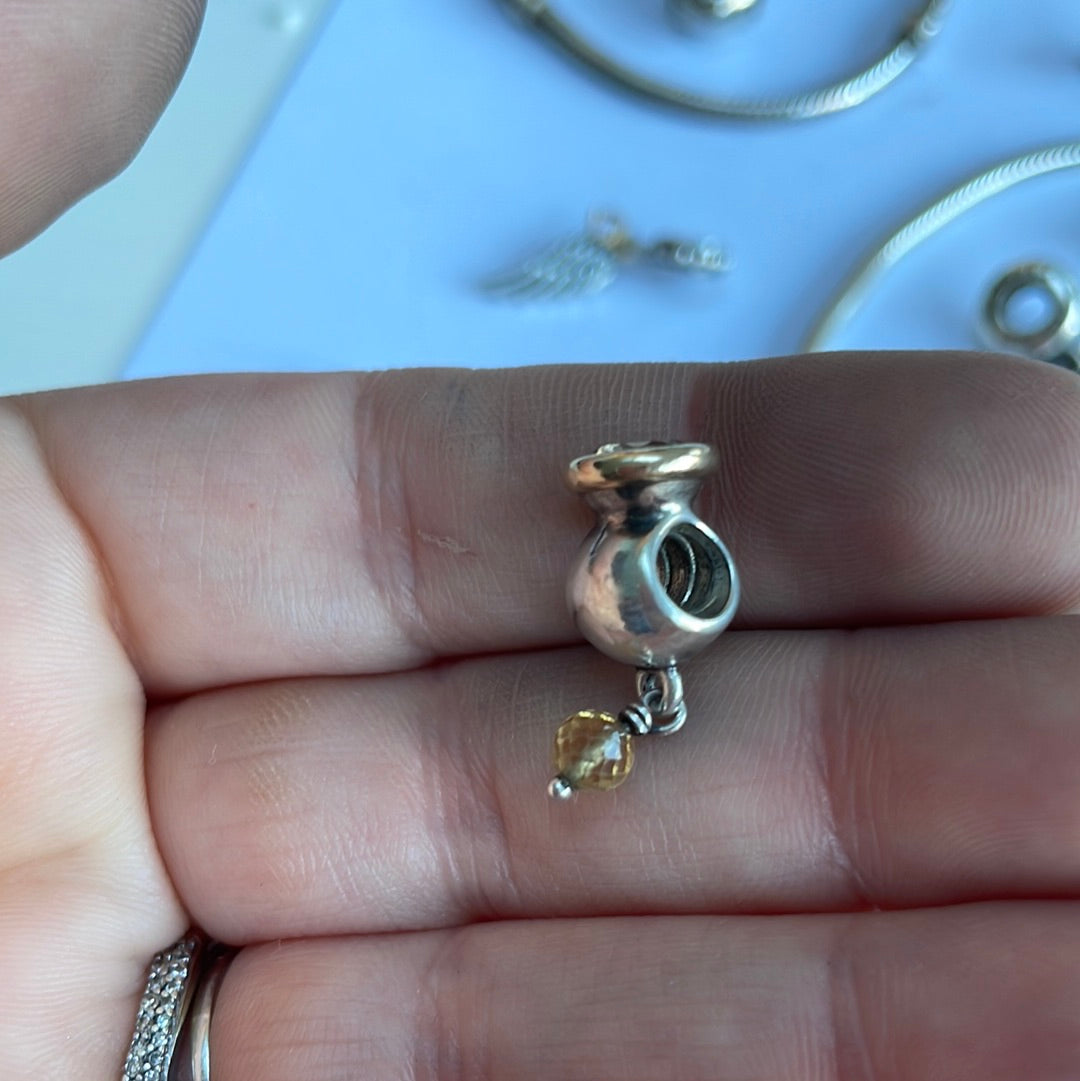 Genuine Pandora Buttercup Dangle Citrine Charm Two Tone