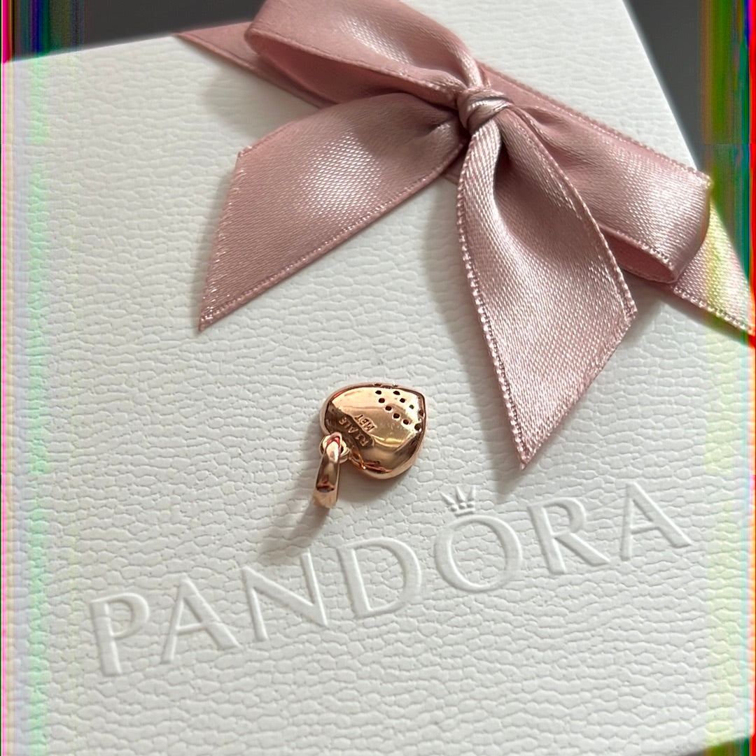 Genuine Pandora Rose Gold Fan of Love Pave Heart Charm Dangle