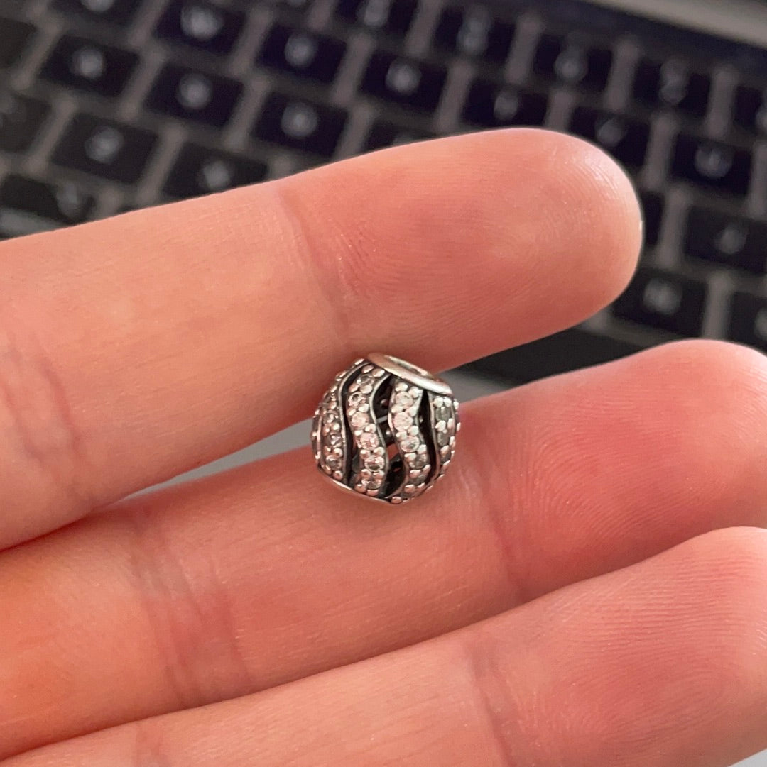 Genuine Pandora Swirl Pave Charm Openwork Ball Clear