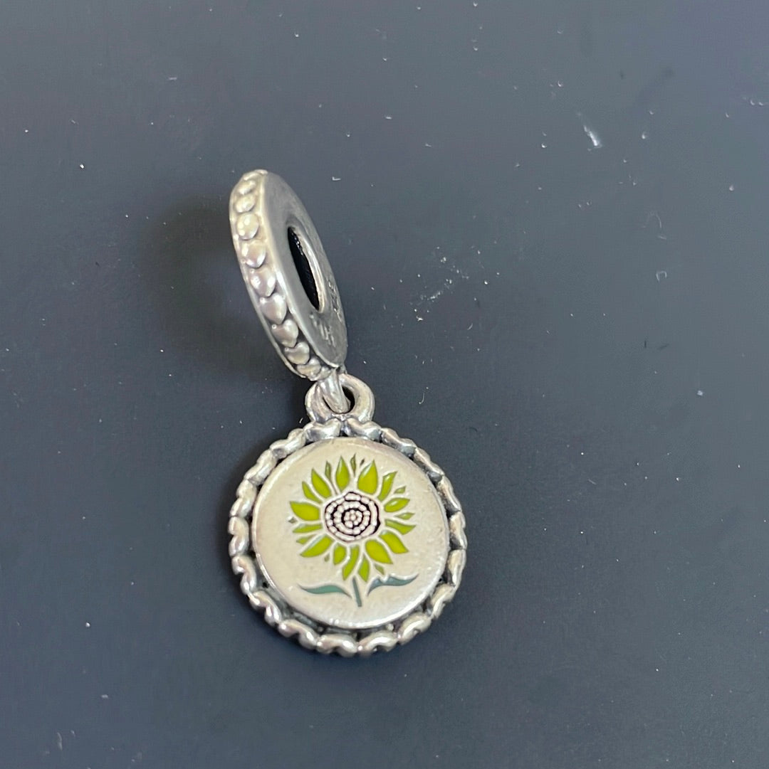 Genuine Pandora Enamel Sunflower Dangle Charm “Love For All”