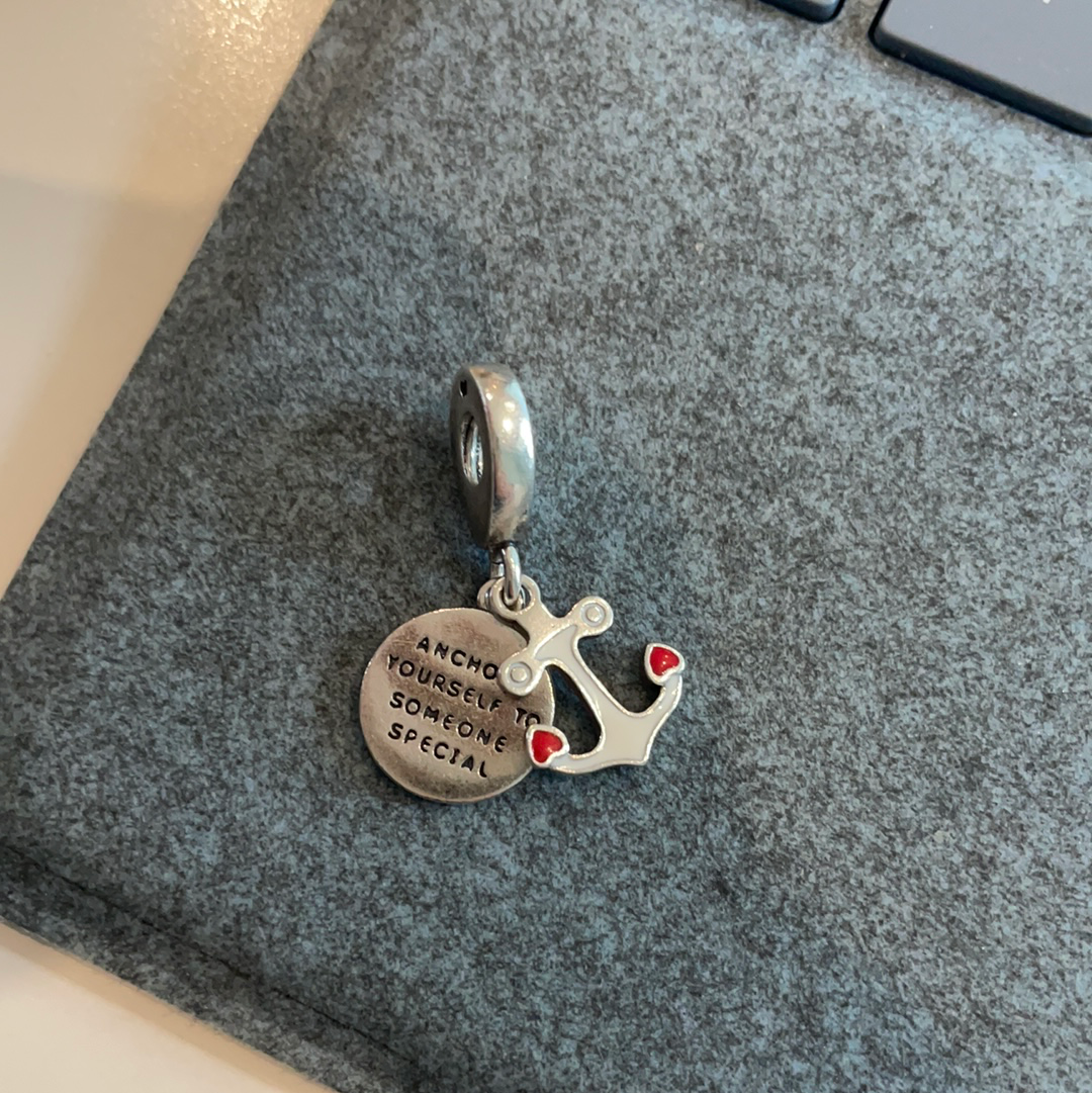 Genuine Pandora Anchor Enamel Double Dangle Charm