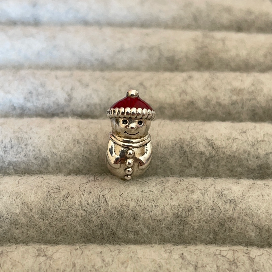 Genuine Pandora Snowman Christmas Enamel Red Hat Charm