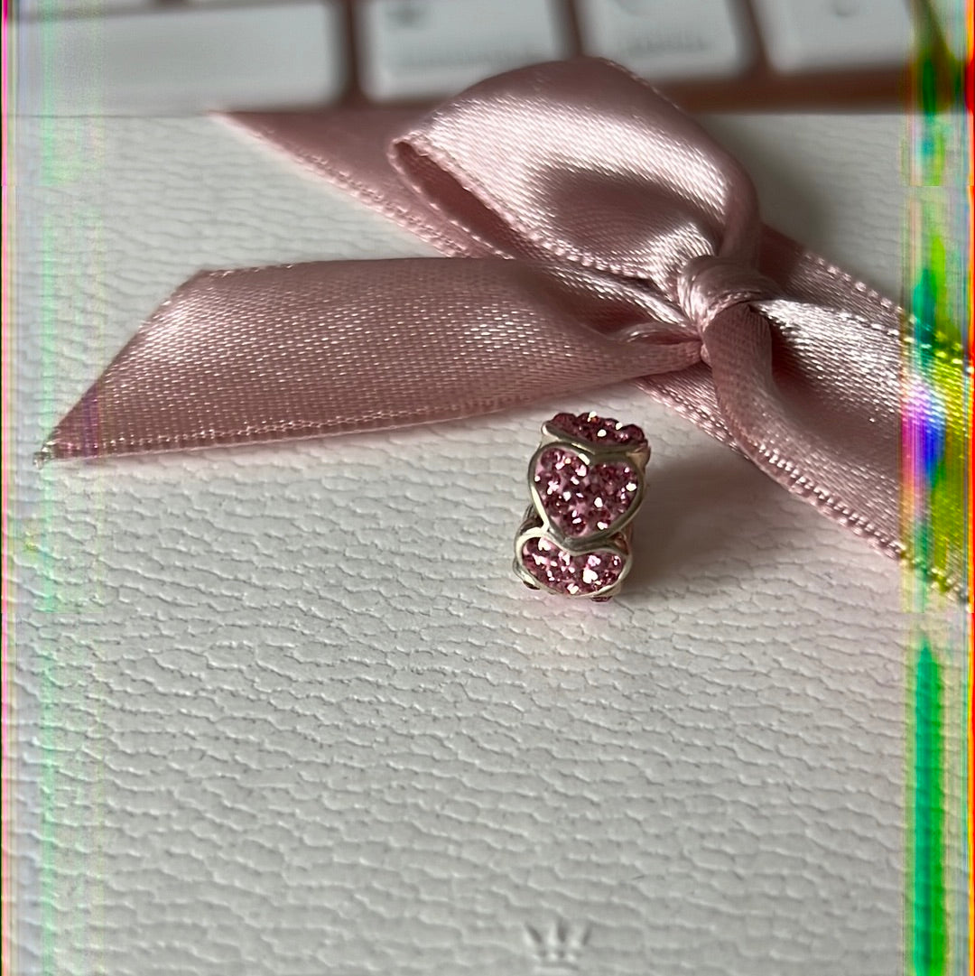 Unbranded Pink CZ Heart Charm Spacer