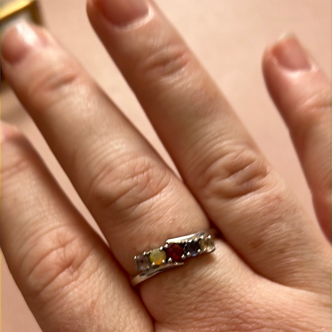 TGCC Sterling Silver Multi Coloured Gems Ring Size 58