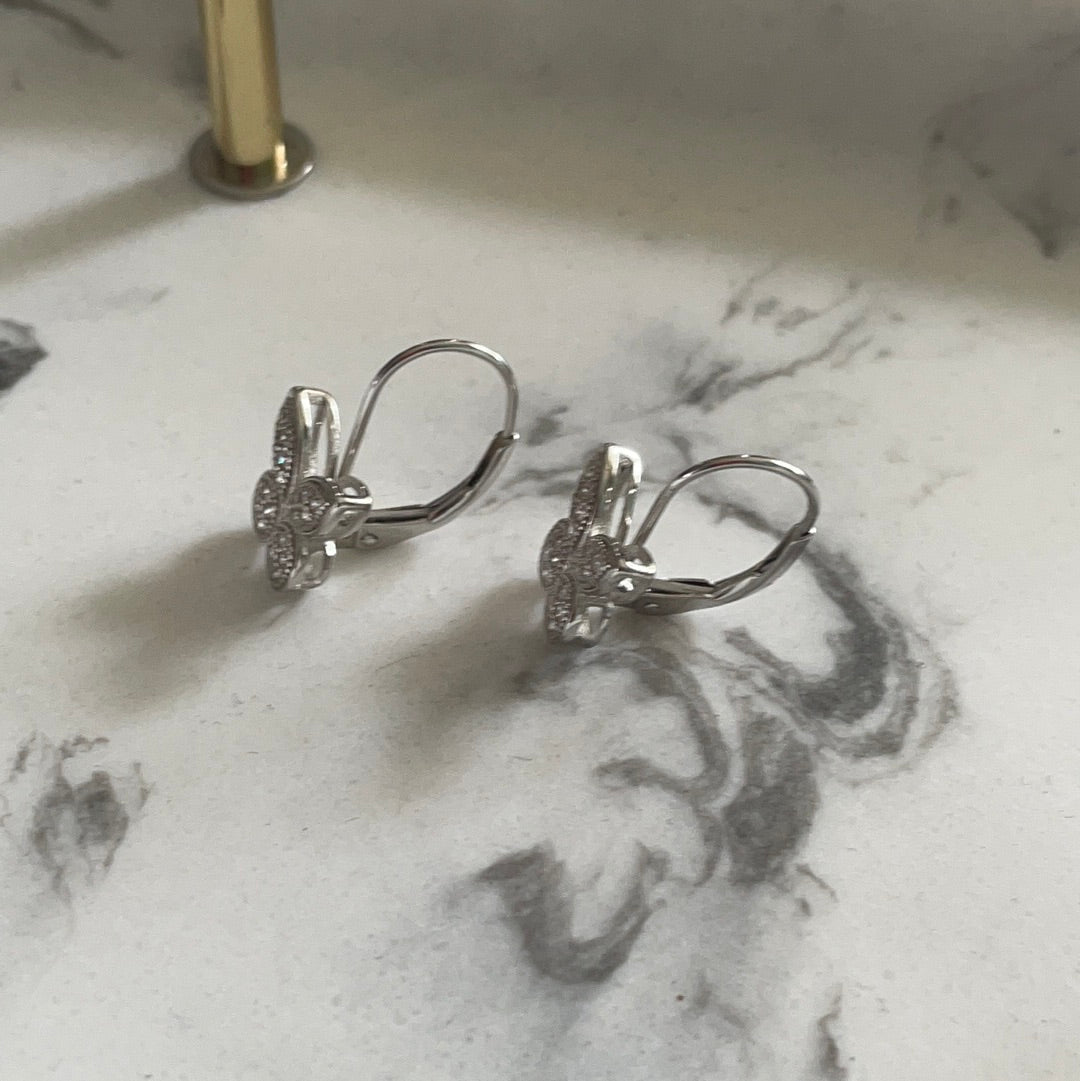 Brand New Sterling Silver CZ Pave Butterfly Hoops Dangle Beautiful