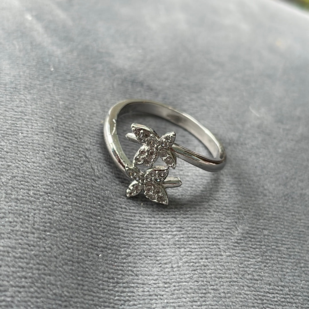 Sterling Silver Pave and CZ Butterfly Open Ring Size 56 (slightly adjustable)