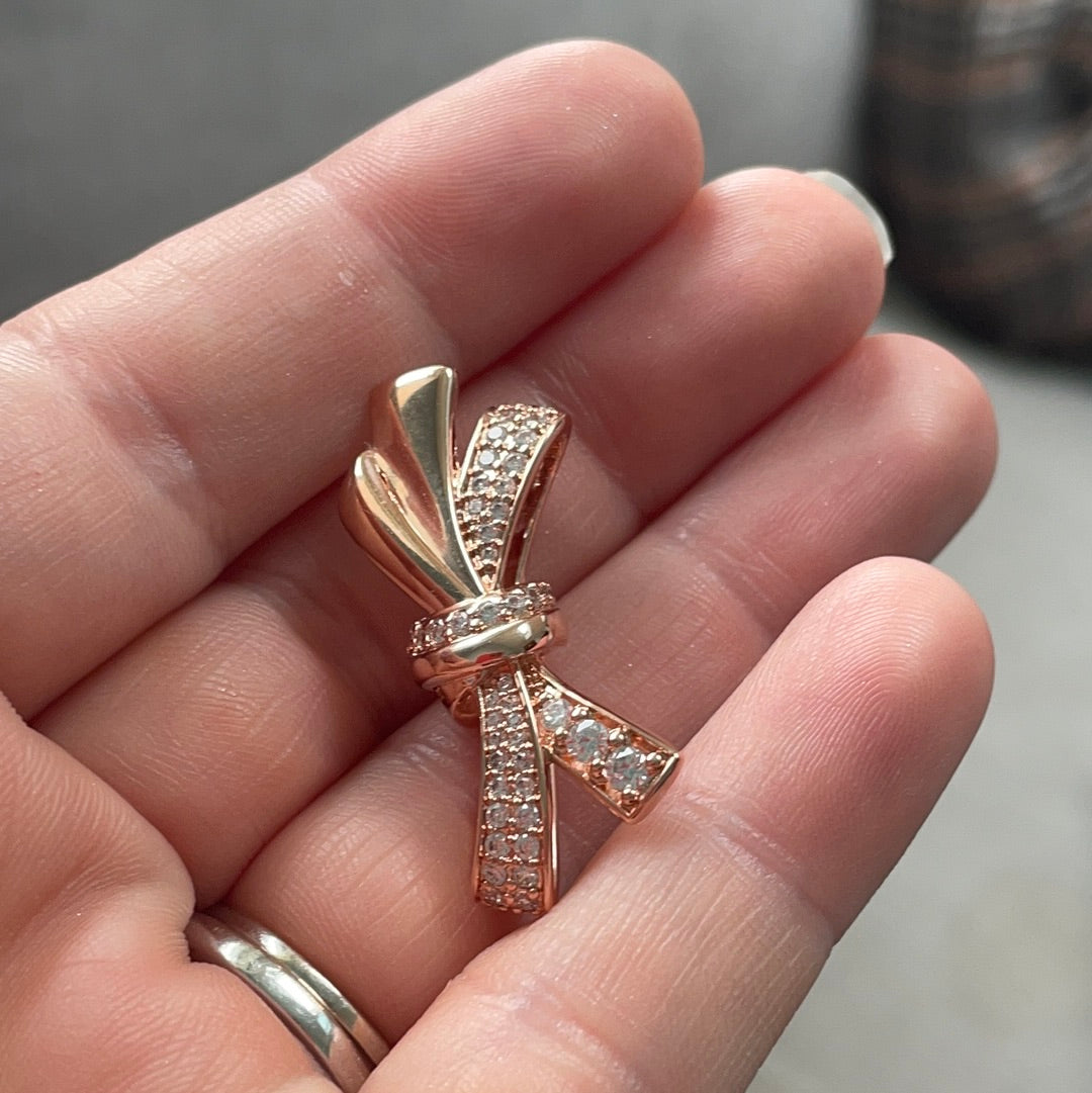 Genuine Pandora Rose Gold Pave Oversized Bow Charm Large