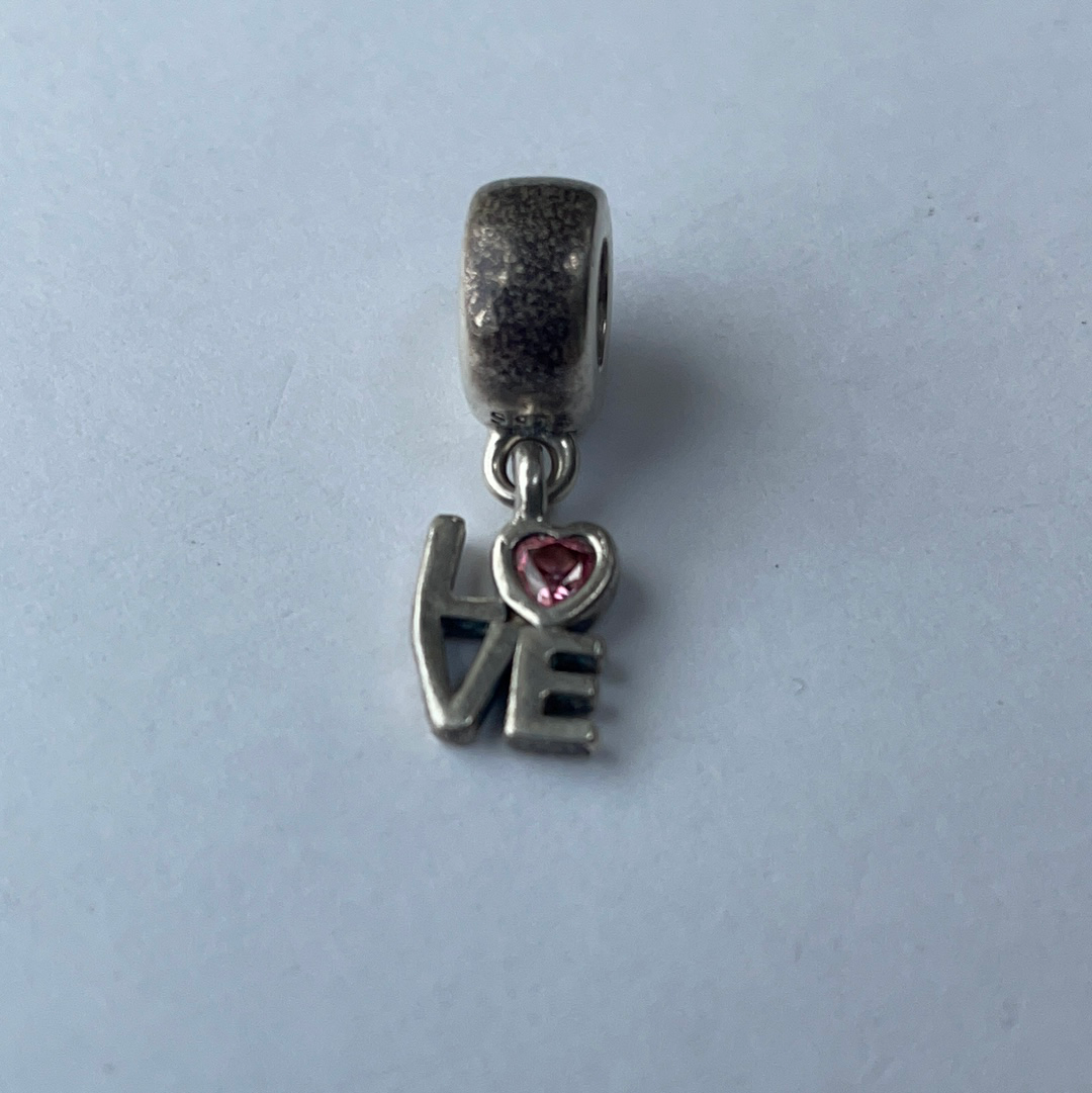 Genuine Pandora Love Word Dangle Pave Charm With Pink CZ