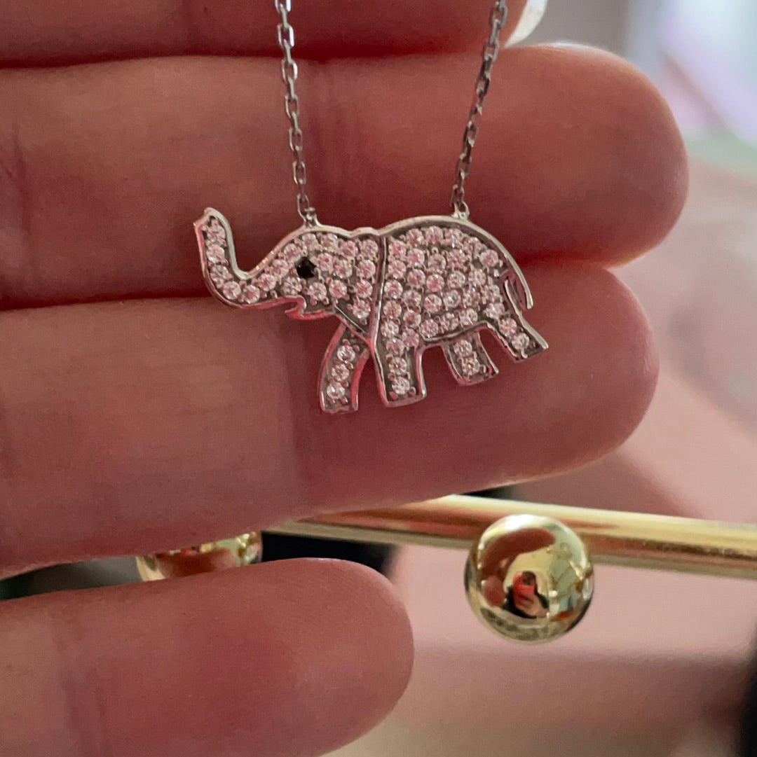Brand New Pave CZ Sterling Silver Elephant Animal Necklace
