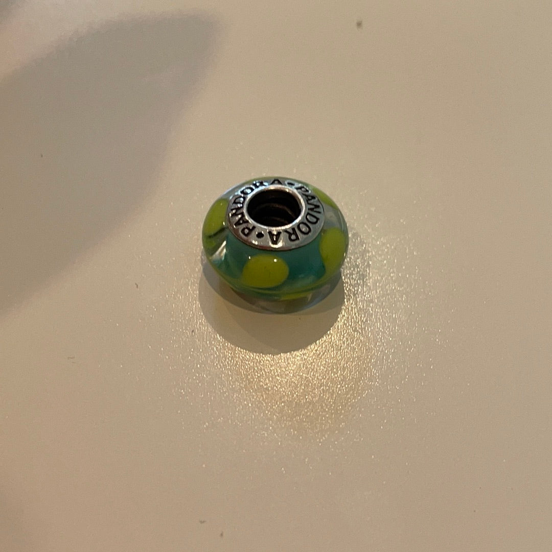 Genuine Pandora Lime Green Swirl Paint on a Green Background Murano Charm