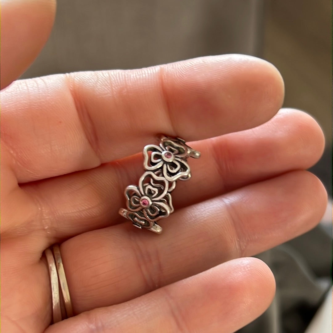 Genuine Pandora Pink Salmon Posie Ring Size 56 RARE HTF