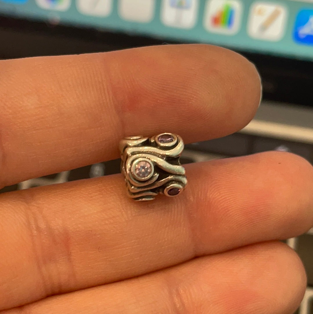 Genuine Pandora Purple Ocean Waves Swirl Bark Abstract Charm
