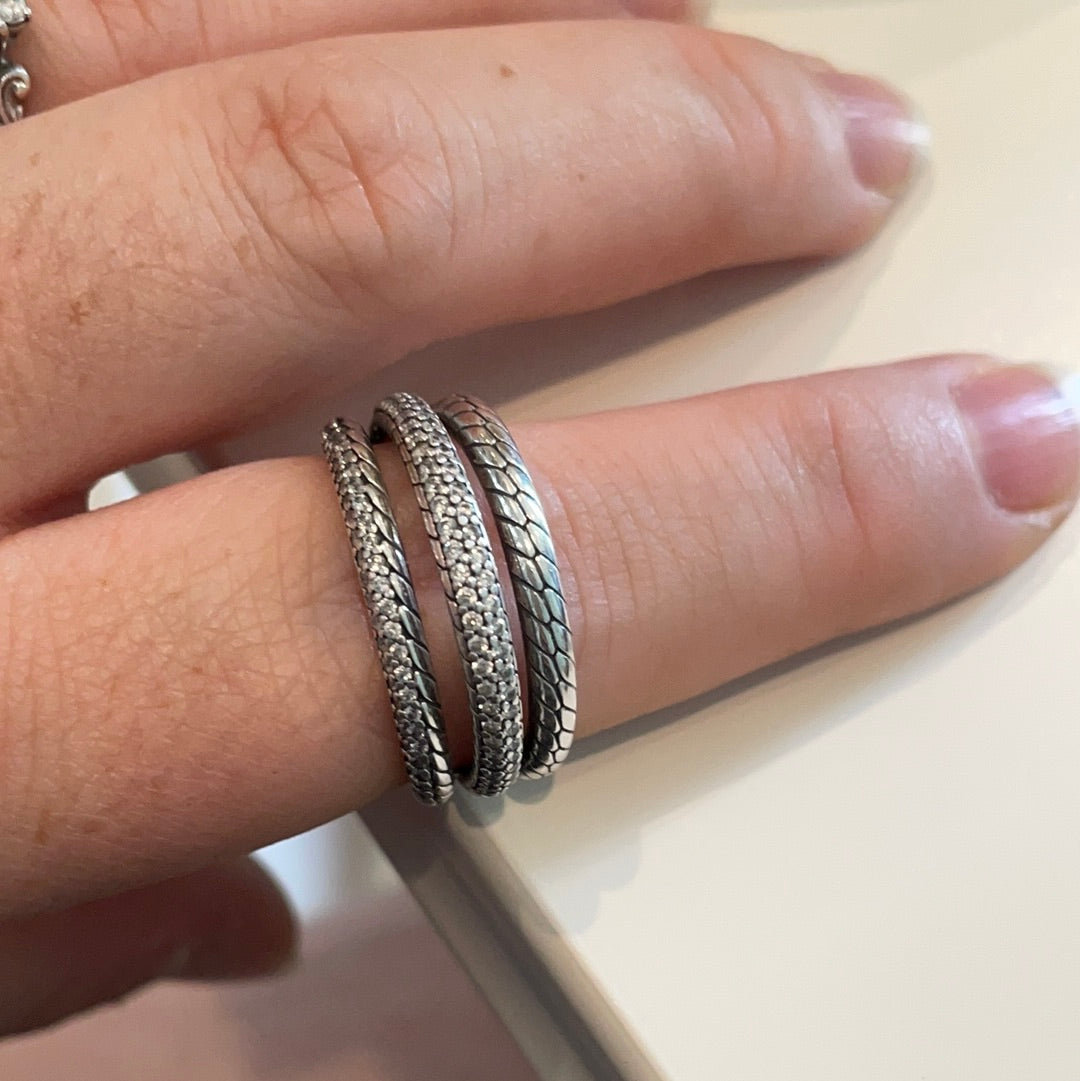 Genuine Pandora Pave Snake Chain Triple Ring Size 52