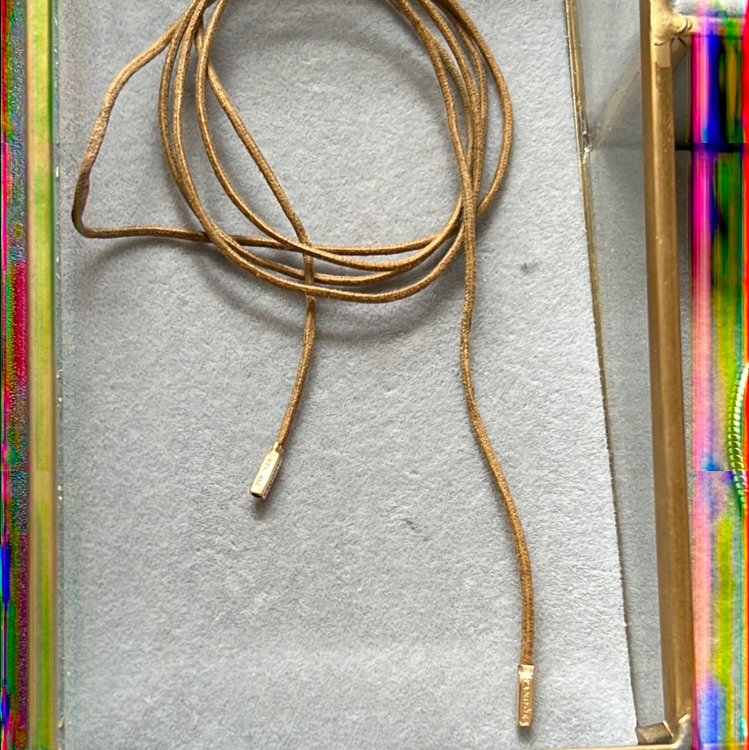 Genuine Pandora Light Tan Leather Lariat String with Solid Gold G585 Ends Rare 90cm