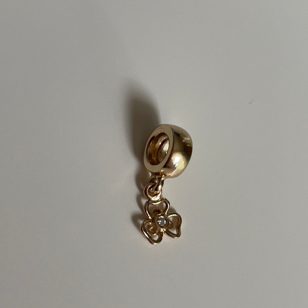 Genuine Pandora Solid 14ct Gold Diamond Flower Dangle Charm RARE HTF